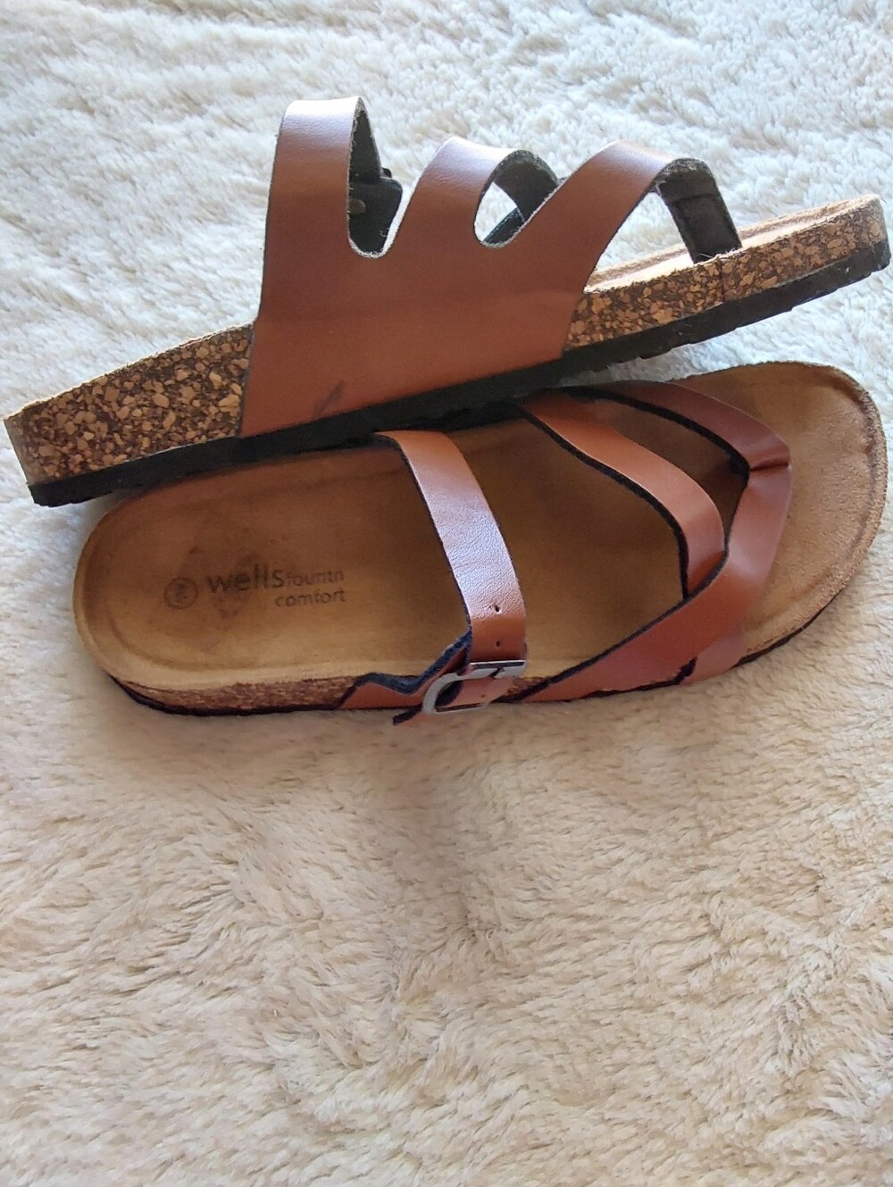 🌺 NWT Wellsfountn Comfort Brown Leather Strappy Sandals - Picture 5 of 7